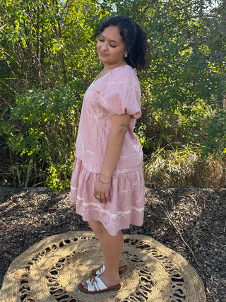 Alternate view of Forte Blush Embroidered Puff Slv Ruffle Hem Dress
