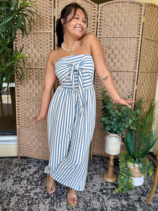 Alternate view of Ocean Blue Stripe Strapless Jumpsuit
