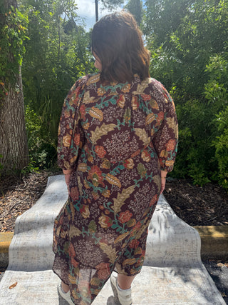 Umgee Brown Mix Floral Collared Midi Dress