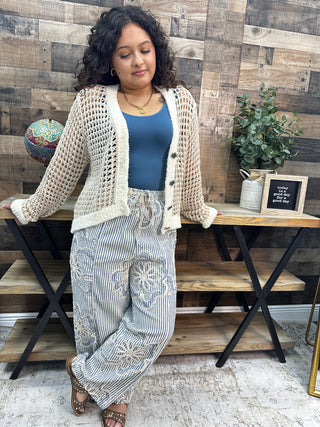 Alternate view of POL Latte Crochet & Ivory Trim Cardigan Top
