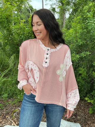 POL Pink Peace Floral Patch Top