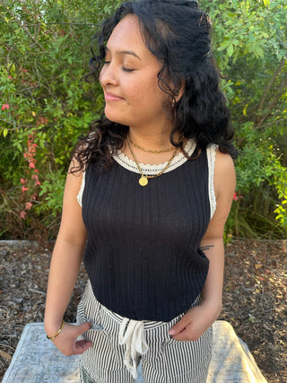 POL BLACK Crochet Trim Sleeveless Top