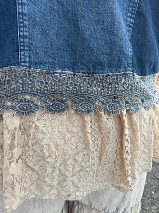 Young Threads Desert Dream Washed Denim & Lace Kimono Cardigan Top