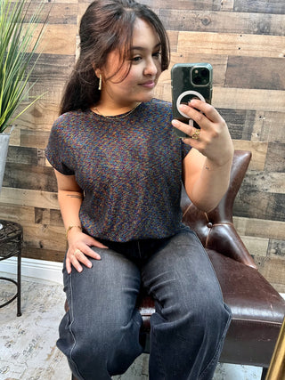 Sew In Love Confetti Round Neck Short Sleeve Sparkle Top