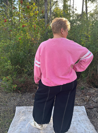 Hot Pink Sequin Football Varsity Sweatshirt Top
