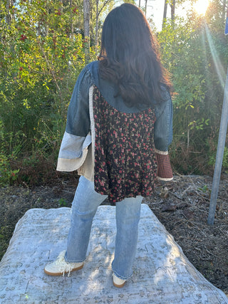 Young Threads Boho Western Pintuck Denim Top