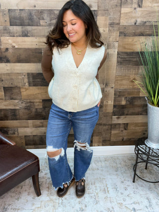 MICA F3048M Jeans 90s Vintage Crop Flare Dark Wash Distressed