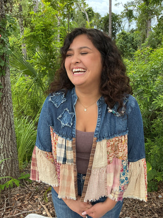 Young Threads Patchwork Denim Cropped Shrug