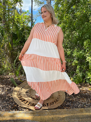 Coral Stripe Resort Maxi Dress