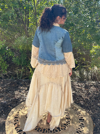 Alternate view of Young Threads Ivory Latte Boho Mixed Panel Drawstring Handkerchief Skirt
