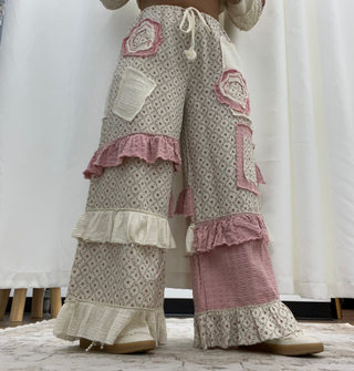 POL Pink Boho Wide Leg Ruffle Pants
