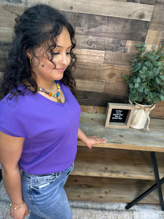 Alternate view of Like Love Purple Cap Slv V Neck Knit Top
