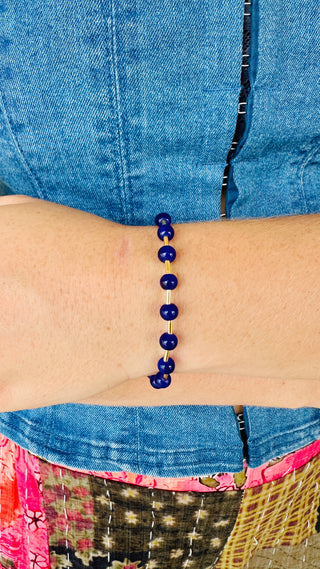 Cobalt Blue Glass Bead Magnetic Bracelet
