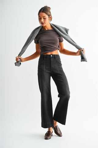 MICA W4106 Vintage Black Trouser Hem Wide Leg Jeans
