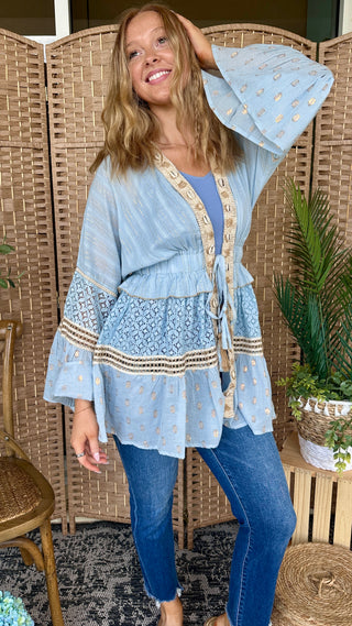 POL Powder Blue Parasail Shell Kimono
