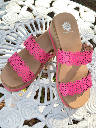 Alternate view of Yellowbox Airy Fuchsia Scalloped Edge Wedge Sandals
