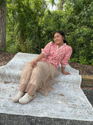 FINAL SALE Listicle Maxi Skirt Taupe Cinched & Tiered High Waist Tulle