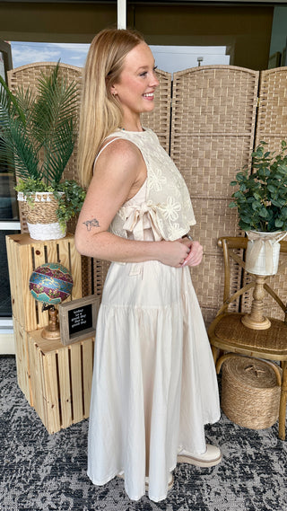 Sweet Summer Rain Embroidered Vest Midi Dress
