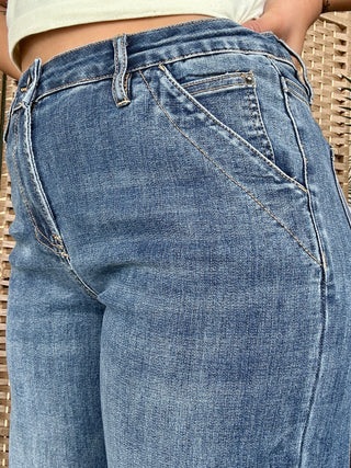 Alternate view of Mica Navy Wash Wide Leg Jeans
