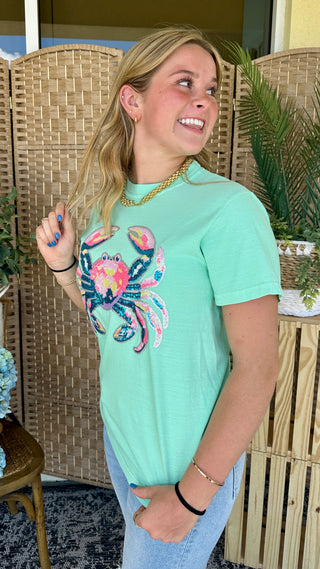 Gypsy Gems Mint Sparkle Crab Tee Top

