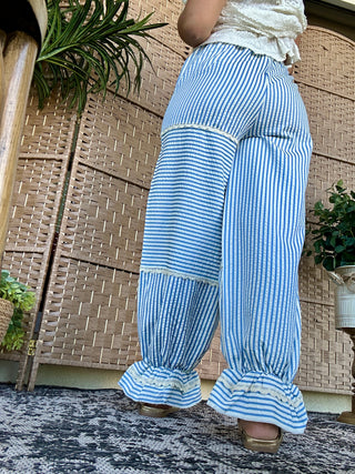 Alternate view of Blue Stripe Frilly Jogger Pant
