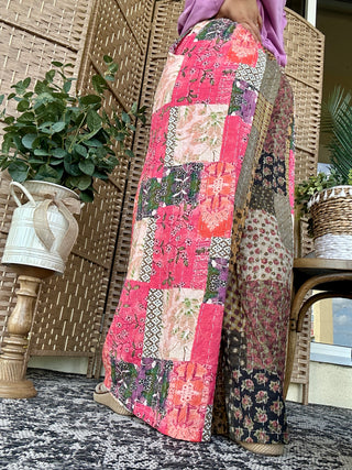 Alternate view of POL Pink Patchwork Boho Pants w/ Contrast Thread
