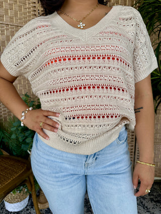 Alternate view of Just a Dream Natural Crochet VNeck Top
