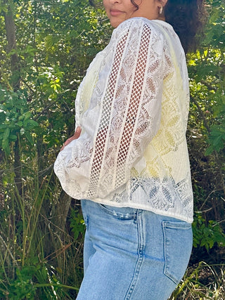 White Lace Woven Crochet Cardigan Top