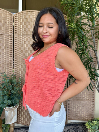 Alternate view of Papaya Tie Front Cardigan Vest Top
