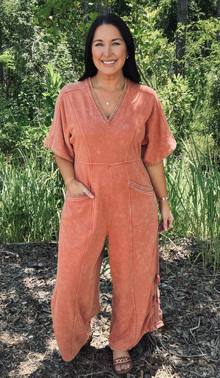 Paprika Spice Mineral Wash Jumpsuit w/ Drawstring Hem ee:some