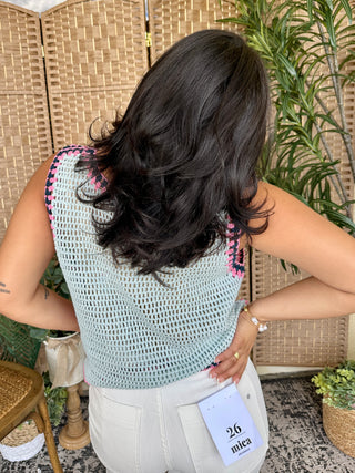 Alternate view of Powder Blue Crochet Sweater Tank Top
