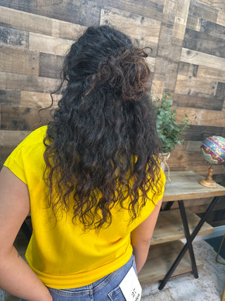 Alternate view of Like Love Yellow Cap Slv V Neck Knit Top
