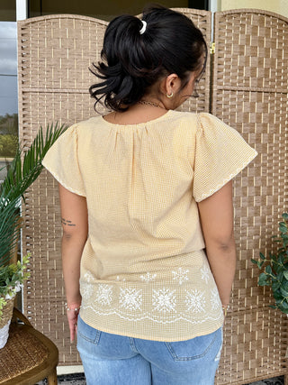 Alternate view of Easel Yellow Hello Embroidered Top
