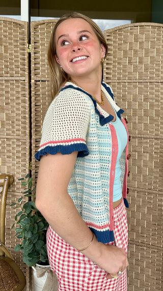 Alternate view of Prep in Your Step Blue Striped Cardigan Sweater
