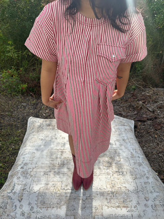 Star Drop Red Stripe Short Twill Swing Dress