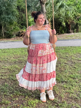 Alternate view of Hello Darlin' Patchwork Tie Shoulder Dress
