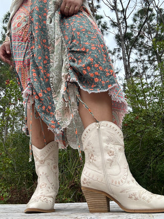 Oli & Hali Patchwork Print Cinched Midi Skirt