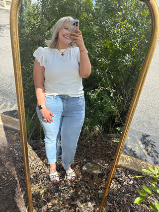 Alternate view of White Eyelet Flutter Sleeve Top
