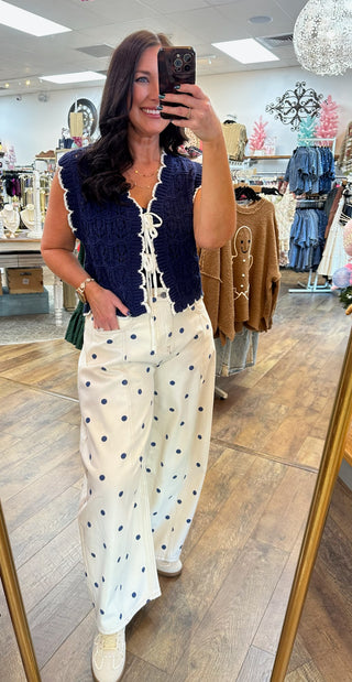 In February Navy Scallop Edge Tie Front Sweater Vest