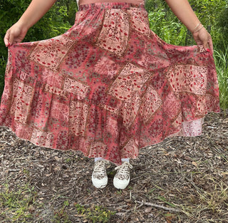 Polagram Terracotta Dream Floral Patchwork Maxi Skirt - Boho Chic Style