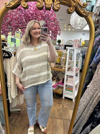 Alternate view of POL Mocha Stripe Beachy Oversized Top
