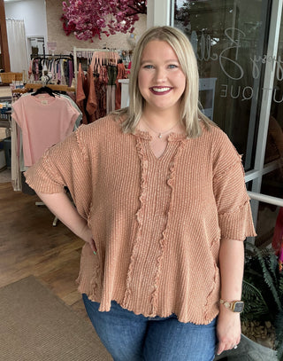 Easel Top Short Slv Texture Rib Oversize (2 COLORS)