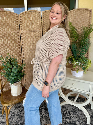 Alternate view of Take It Easy Natural Open Weave Cardigan Top
