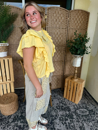 Alternate view of Dust in the Wind Banana Ruffle Sleeve Top

