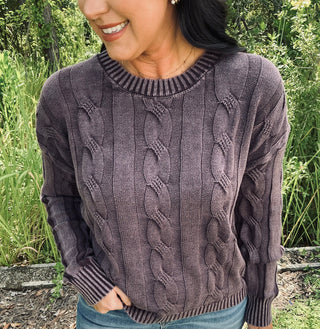 Adora Mineral Wash Cable Knit Sweater Top (2 COLORS)