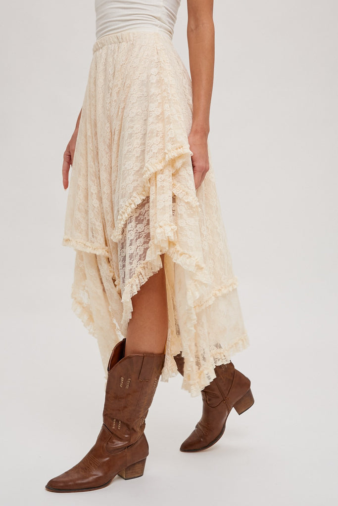 Ivory Lace Tier Midi Skirt - The Gypsy Belle Boutique