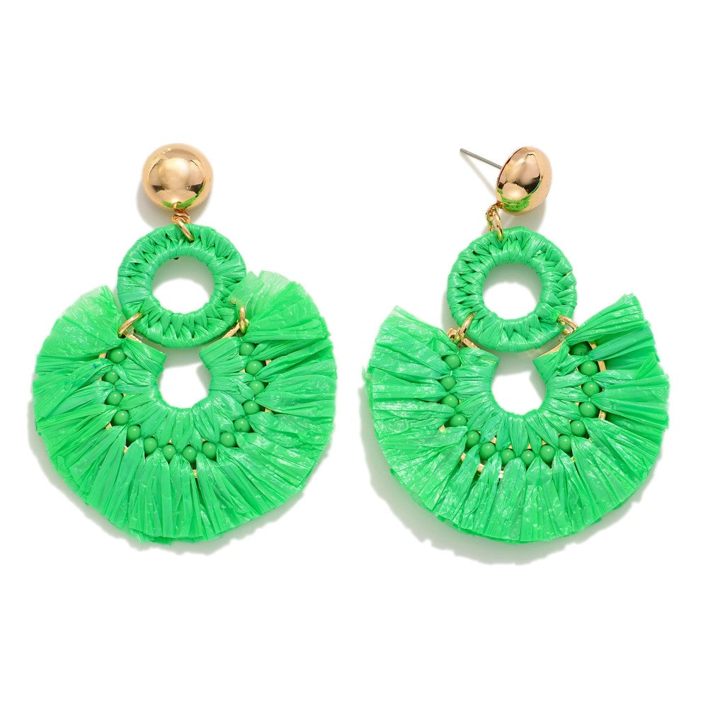 Kelly Green Fanned Raffia Earrings - The Gypsy Belle Boutique