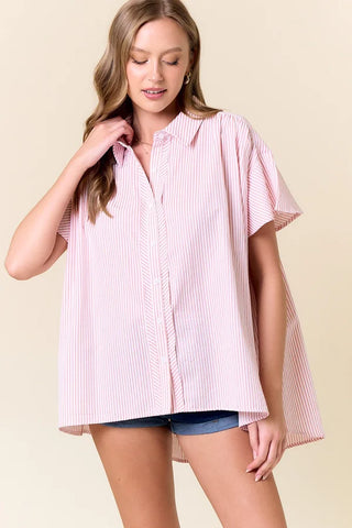 Striped Button Down Flutter Sleeve Top (MULTIPLE COLORS AVAILABLE!)