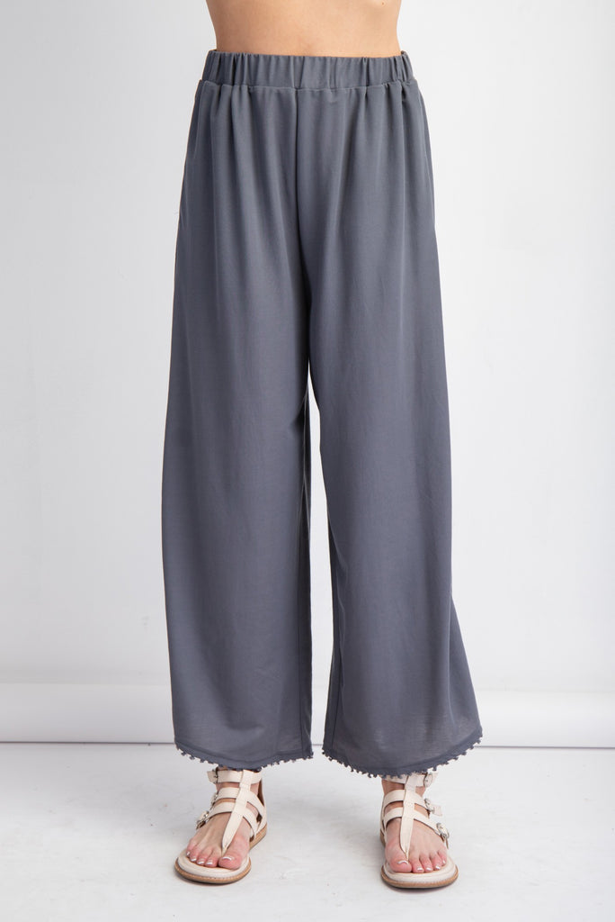 Easel - Ash Grey Poly-Linen Mini Tassel Pants - The Gypsy Belle Boutique