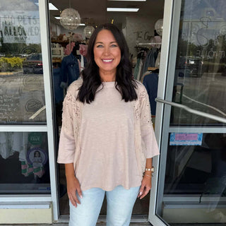 Textured Knit Crochet Mineral Wash Top in 3 Colors by Easel - Stylish and versatile for any occasion. Shop now!